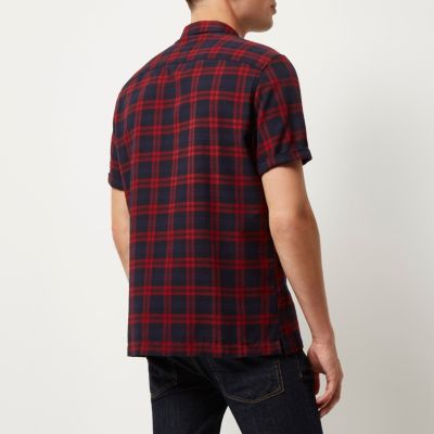 Red checked flannel short sleeve shirt